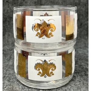 Vintage Glass Snack Cups MCM Fleur De Lis Gold Barware Nuts Popcorn Snacks